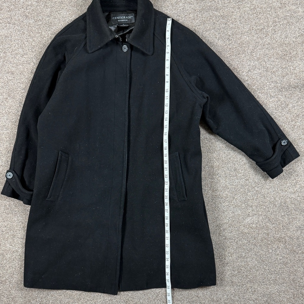 VTG Black Wool Blend Mid-Length Overcoat Women’s XL Button Closure Drop Shoulder - Picture 6 of 9